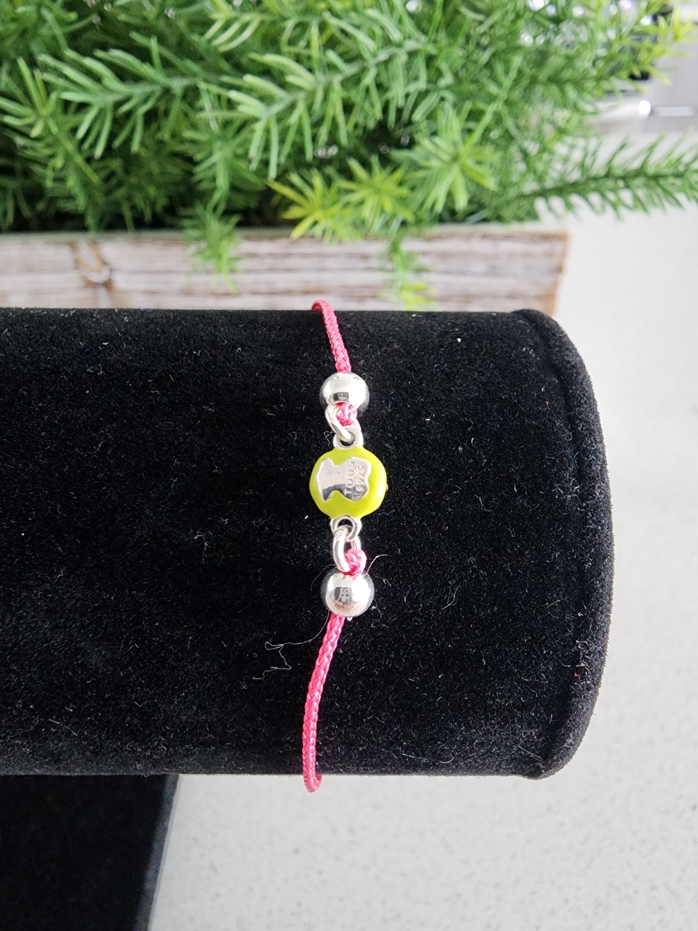 Tous Pink Cord Bracelet with Yellow Enamel Bear Charm